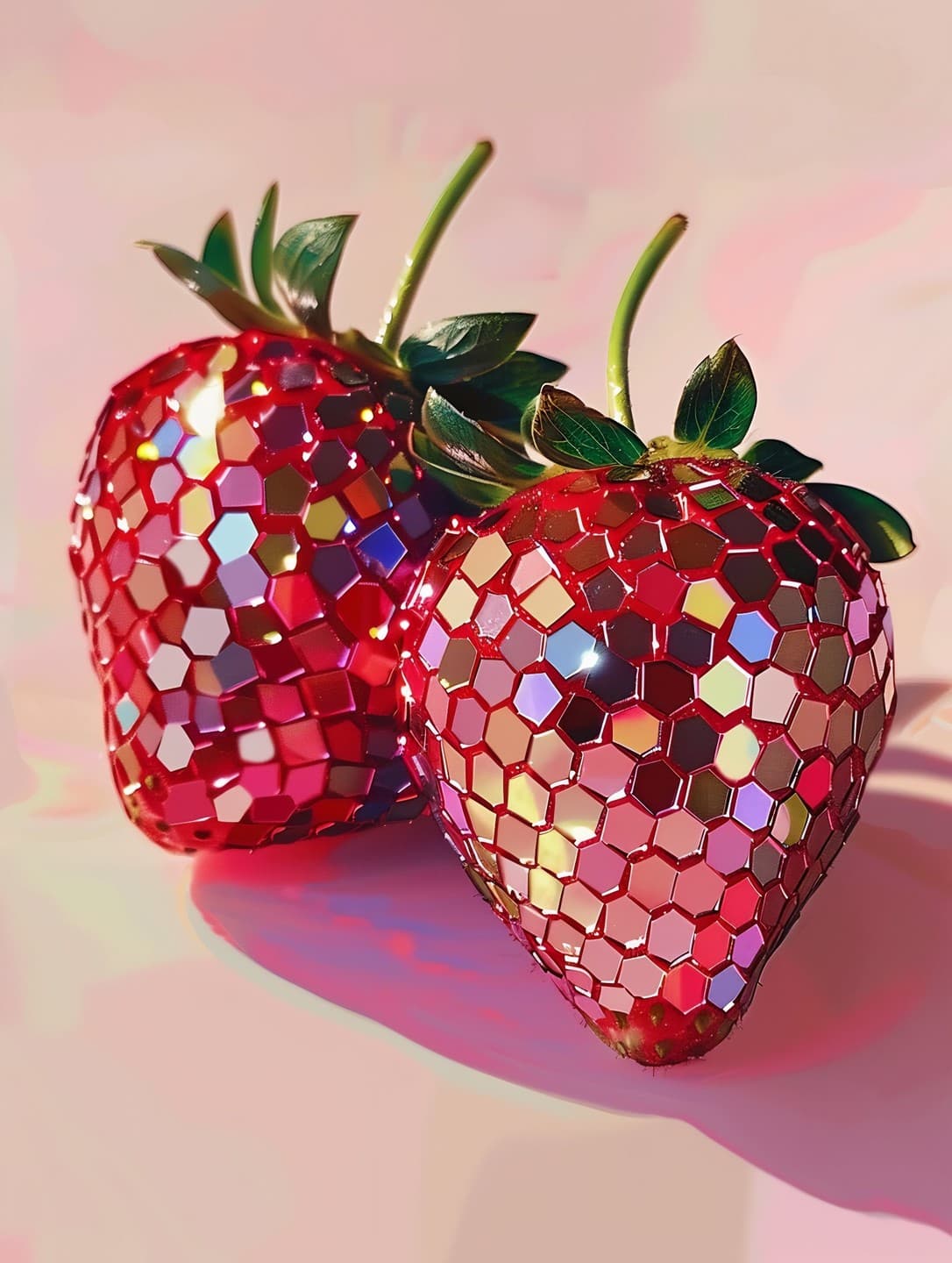 Quadro Morangos Brilhantes – Arte Moderna Decorativa com Efeito Cristal e Cores Vibrantes